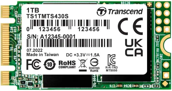 1TB, M.2 2242 SSD, SATA3 B+M Key, TLC ( TS1TMTS430S ) 