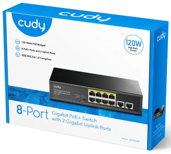 Cudy GS1010PS2 8-Port Gigabit PoE+ Switch with 2 Gigabit Uplink ports and 2 Gigabit SFP slot 120W