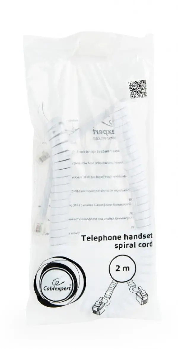 TC4P4CS-2M-W Gembird Telefonski kabl spiralni za slusalicu, RJ10 (4P4C), 2m, white
