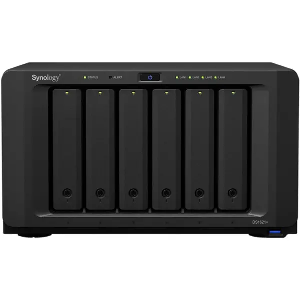 Synology DiskStation DS1621+,Tower,6-Bay 3.5 SATA HDDSSD, 2 x M.2 2280 NVMe SSD, CPU AMD Ryzen Quad-Core 2.2 GHz, 4 GB DDR4, 4 x RJ-45 1 Gb