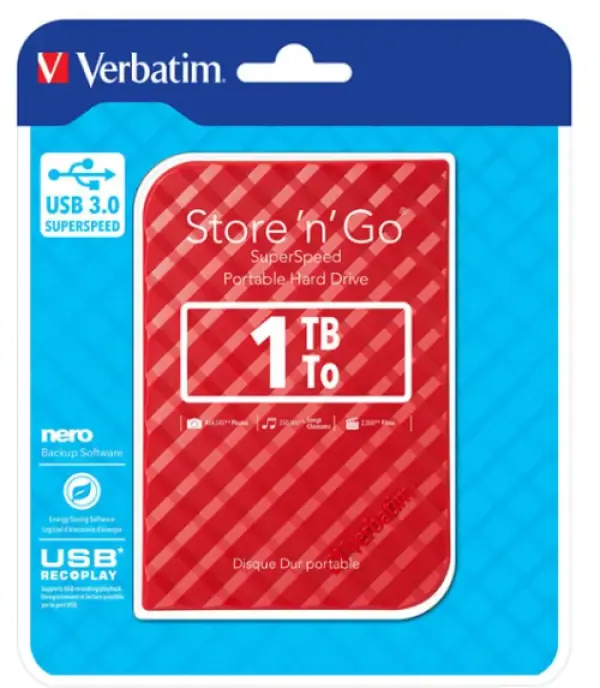 HDD E2.5'' Verbatim 1TB USB 3.0 StorenGo 53203, Red