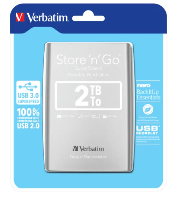 HDD E2.5'' Verbatim 2TB USB 3.0 StorenGo 53189, Silver