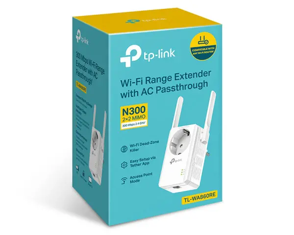 TP-LINK TL-WA860RE 300Mbps Wi-Fi Range Extender with AC Passthrough 