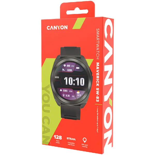 CANYON Maverick SW-83,Smart Watch, Realtek 8762DT, IPS1.32 360x360, ARM Cortex-M4F,RAM192KBROM128MB, 400mAh 3.8v,GPS,128 Sport modes,IP68,S