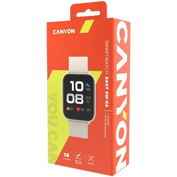 CANYON Easy SW-54, Smartwatch,1.7'' IPS Full Touch 240X280,IP68 waterproof, PIXART PAR2860QN, 32K 512K64M,Multisport mode,heart rate,200mAh 