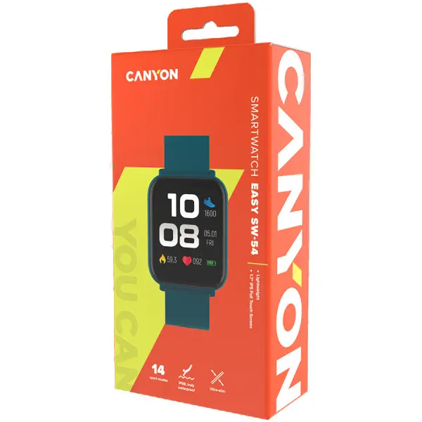 CANYON Easy SW-54, Smartwatch,1.7'' IPS Full Touch 240X280,IP68 waterproof, PIXART PAR2860QN, 32K 512K64M,Multisport mode,heart rate,200mAh (2)
