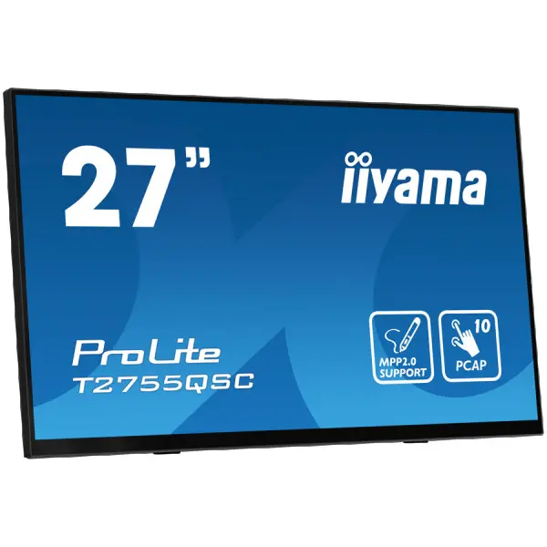 IIYAMA Monitor LED T2755QSC-B1  27'' Optical Bonded PCAP 10pt IPS Edge to edge glass 2560 x 1440 @75Hz 400 cdm˛ HDMI DP USB Hub Tilt angle	1