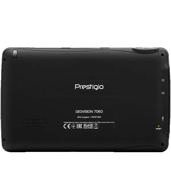 Prestigio GeoVision 7060, 7'' (800*480) TN display, WinCE 6.0, 800MHz Mstar MSB2531 Cortex A7, 128MB DDR, 8GB Flash, 1500mAh battery, colorb