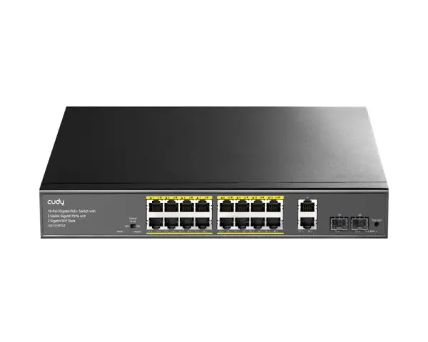 CUDY GS1018PS2 16-Port Gigabit PoE+ Switch with 2 Uplink Gigabit Ports and 2 Gigabit SFP Slots 200W 