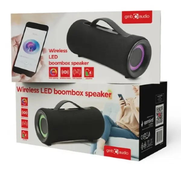 SPK-BT-LED-04 Gembird Portable Bluetooth LED TWS Boombox speaker 10W, FM, USB, microSD