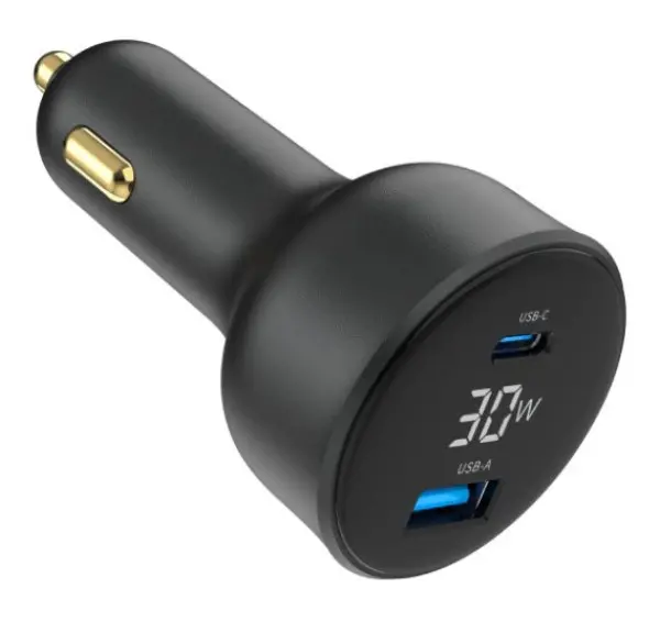 TA-UC-AC2PD30LCD-CAR-01 Gembird 2-port USB brzi punjac za auto, Type-C PD, LCD, 30W, black
