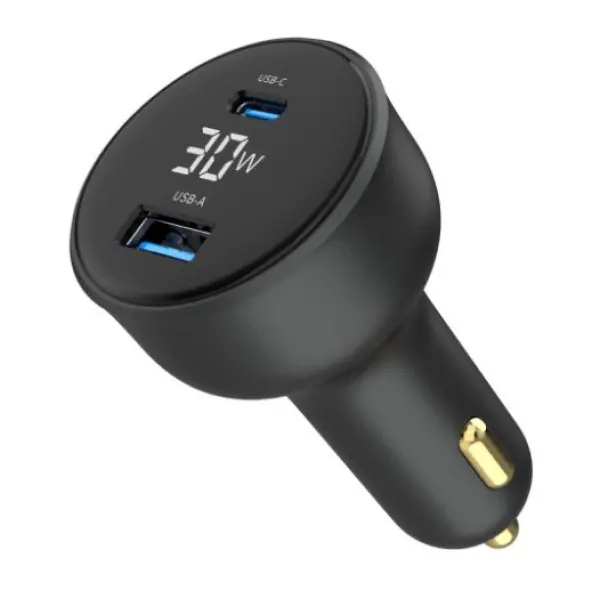TA-UC-AC2PD30LCD-CAR-01 Gembird 2-port USB brzi punjac za auto, Type-C PD, LCD, 30W, black
