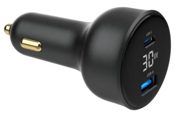 TA-UC-AC2PD30LCD-CAR-01 Gembird 2-port USB brzi punjac za auto, Type-C PD, LCD, 30W, black