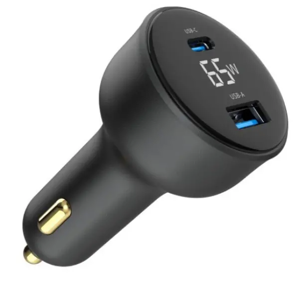 TA-UC-AC2PD65LCD-CAR-01 Gembird 2-port USB brzi punjac za auto, Type-C PD, LCD, 65W, black