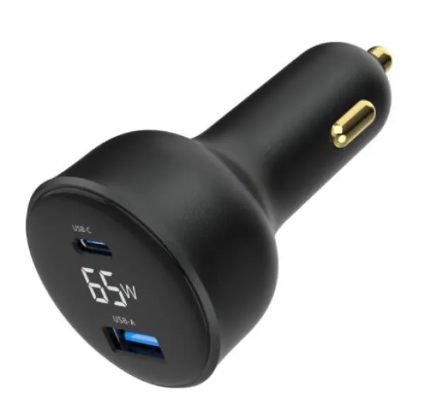 TA-UC-AC2PD65LCD-CAR-01 Gembird 2-port USB brzi punjac za auto, Type-C PD, LCD, 65W, black