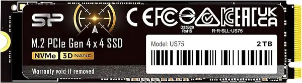 M.2 NVMe 2TB SSD, US75, PCIe Gen 4x4, 3D NAND, Read up to 7,000 MB/s, Write up to 6,500 MB/s (single sided), 2280 ( SP02KGBP44US7505 ) 