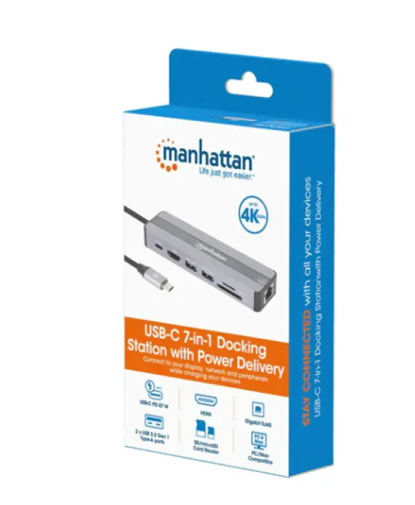 Docking station Manhattan 153928 7in1 USB-C - HDMI2xUSB 3.0LANCRPD 87W