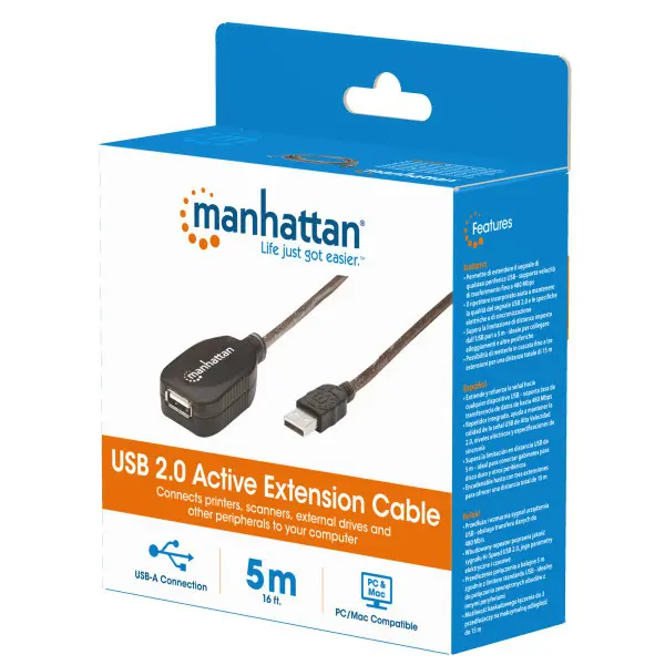 Kabl Manhattan 519779 USB-A MF 2.0480Mbpsprodužni aktivni5m