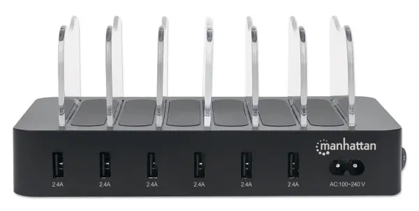USB punjač 6-port Manhattan 102254 5V2.4V50Wdržač za telefon Crni
