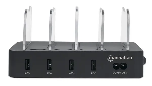 USB punjač 4-port Manhattan 102261 5V2.4V34Wdržač za telefon Crni