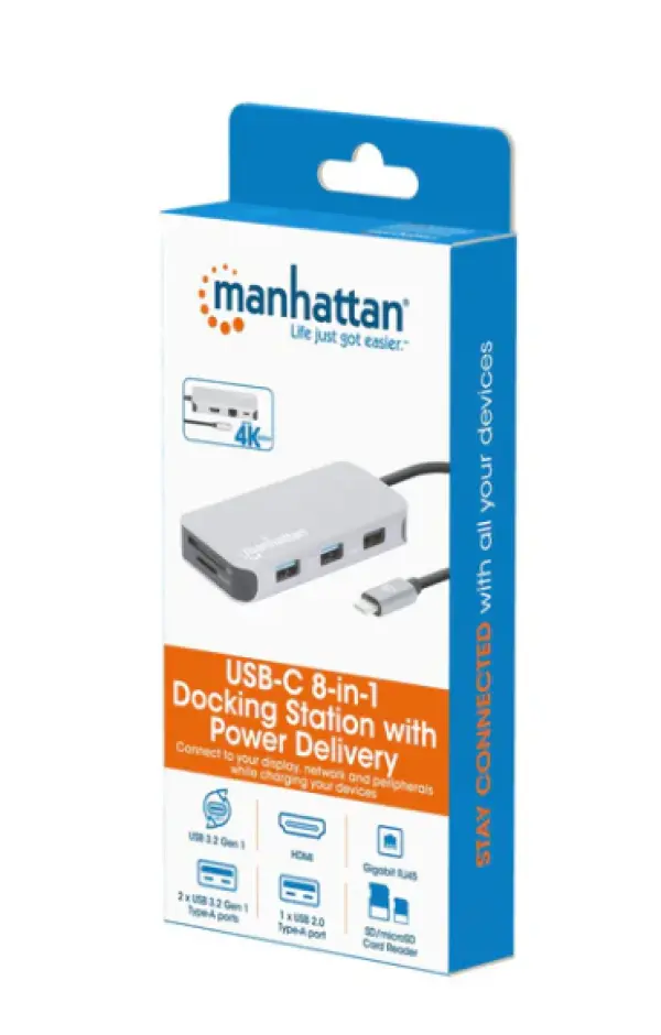 Docking station Manhattan 130615 8in1 USB-C - HDMI3xUSBCRLANPD 100W