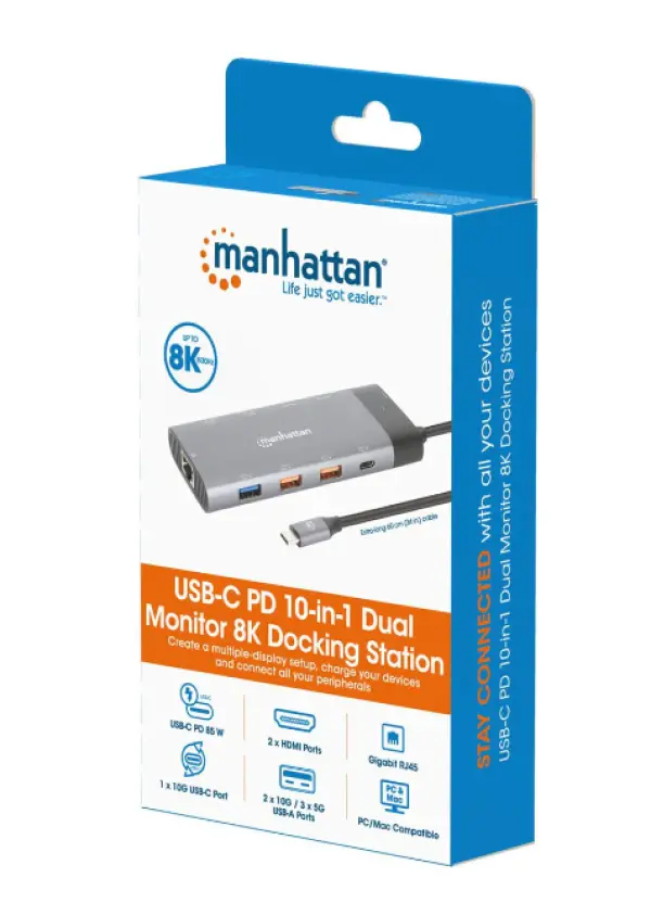 Docking station Manhattan 130714 10in1 USB-C - 2xHDMI5xUSBLANPD 100W