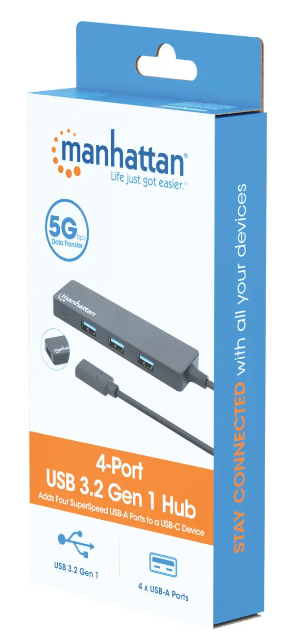 USB-C HUB 4port Manhattan 164924 3.2 G15GbpsCrni