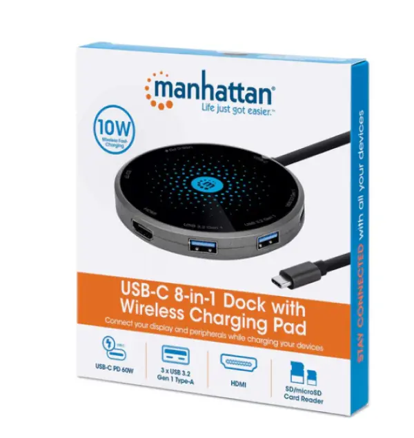 Docking station Manhattan 166560 8in1 USB-C - HDMI3xUSBCRPD 60Wbež. punjač  