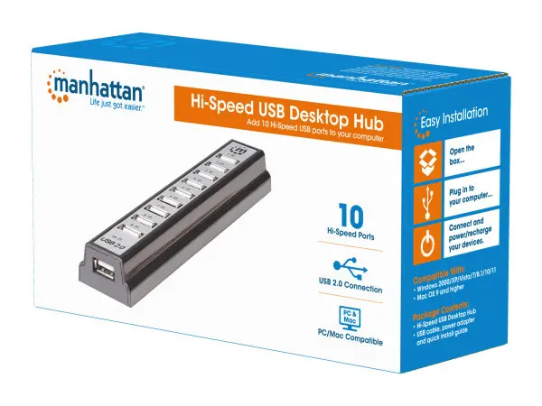 USB HUB 10port Manhattan 161572 2.0480MbpsCrni