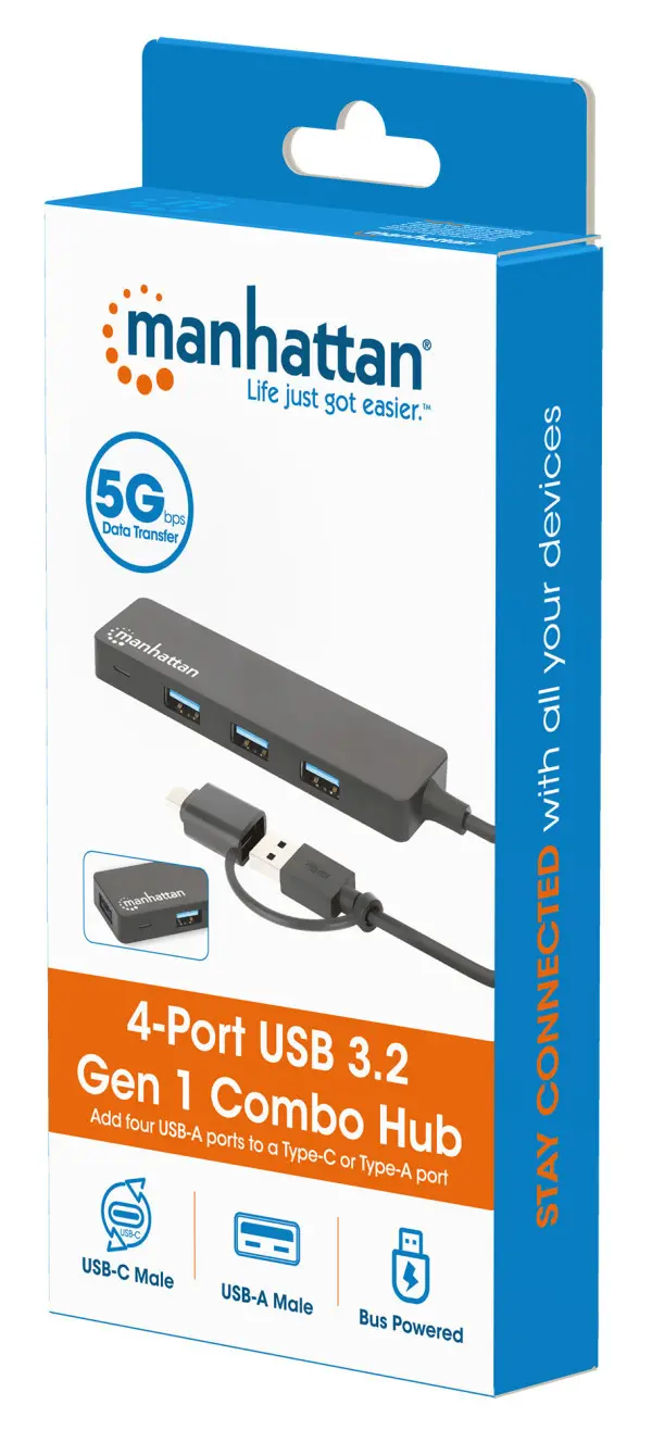 USB-C HUB 4port Manhattan 180863 3.2 G1+USB-C5GbpsCrni