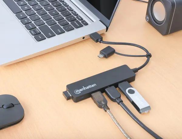 USB-C HUB 4port Manhattan 180863 3.2 G1+USB-C5GbpsCrni