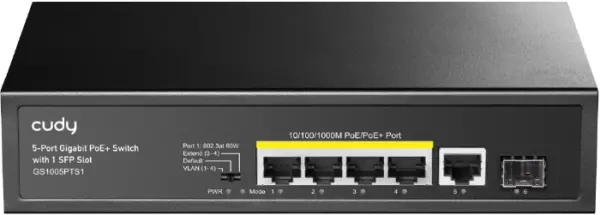 Cudy GS1005PTS1, 5-Port Gigabit PoE+ Switch with 1 SFP Slot