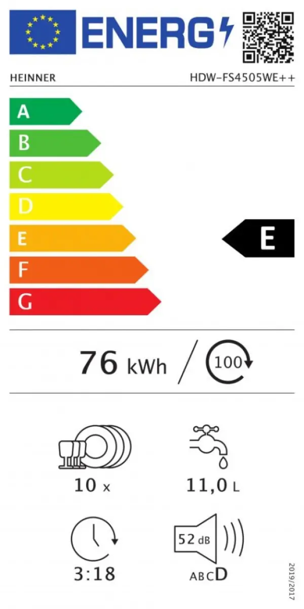Mašina za pranje sudova HEINNER HDW-FS4505WE++ 10kompleta5prog45cmbela