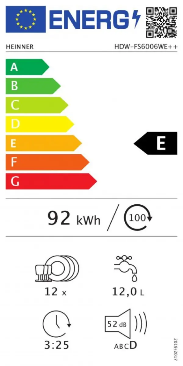 Mašina za pranje sudova HEINNER HDW-FS6006WE++ 12kompleta6prog60cmbela
