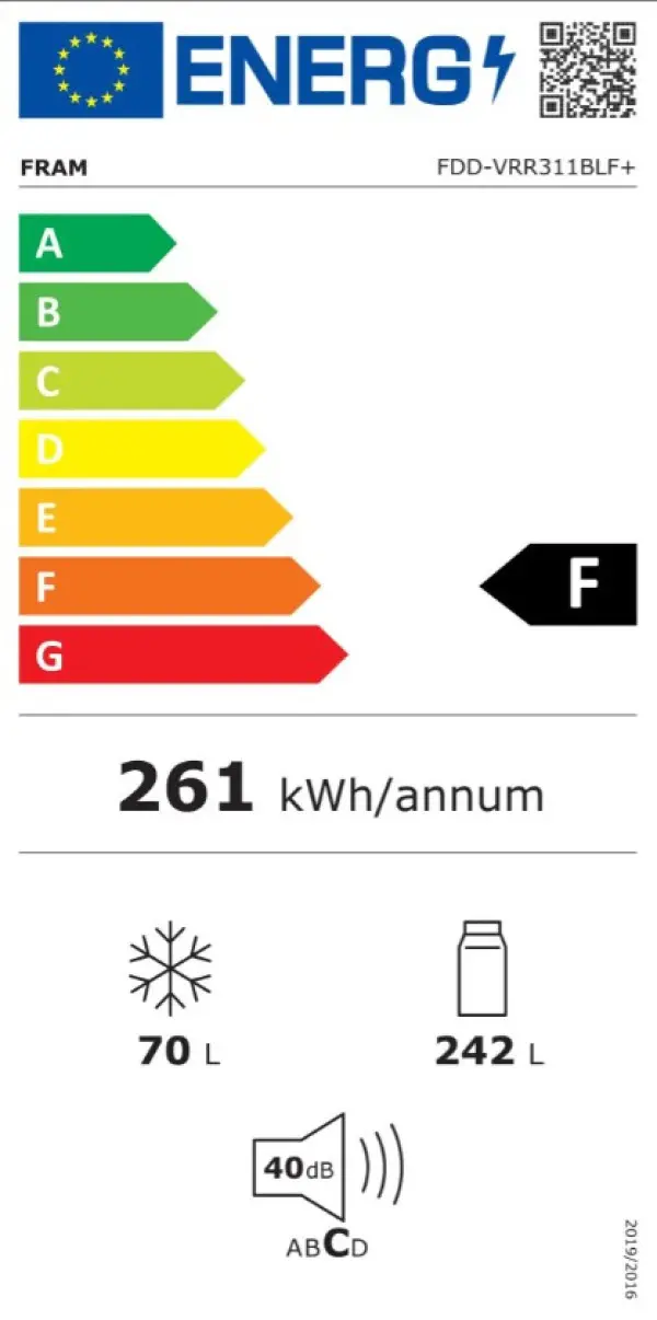 Kombinovani frižider Fram FDD-VRR311BLF+ 311l60x180plavi