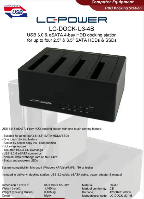 LC-POWER HDD Docking Station LC-DOCK-U3-4B