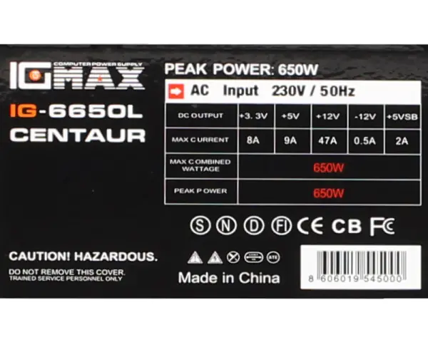 IG-MAX IG6650 CENTAUR 650W napajanje 