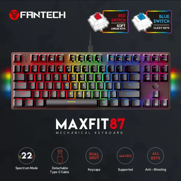 Tastatura Mehanicka Gaming Fantech MK856 RGB Maxfit 87 crna (Blue switch)