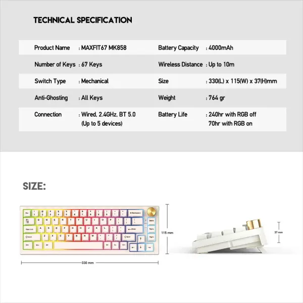 Tastatura Mehanicka Gaming Fantech MK858 RGB Maxfit67 Space Edition (yellow switch)