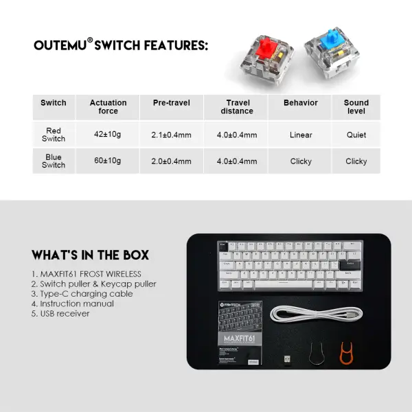 Tastatura Mehanicka Gaming Fantech MK857 RGB Maxfit61 FROST Wireless Space Edition (Red switch)