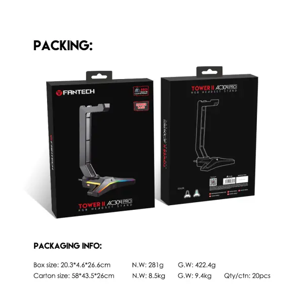 Stalak za slusalice Fantech AC304 Pro Tower II RGB crni