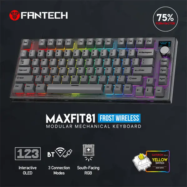 Tastatura Mehanicka Gaming Fantech MK910 RGB PBT Maxfit81 Frost Wireless crna (yellow switch)