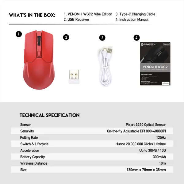 Mis Wireless Gaming Fantech WGC2 Venom II crveni