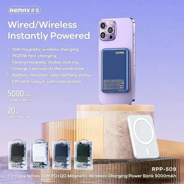 Power bank Magsafe REMAX RPP-509 Fantasy Series PD 20W + Wireless 15W Fast Charging 5000mAh plavi