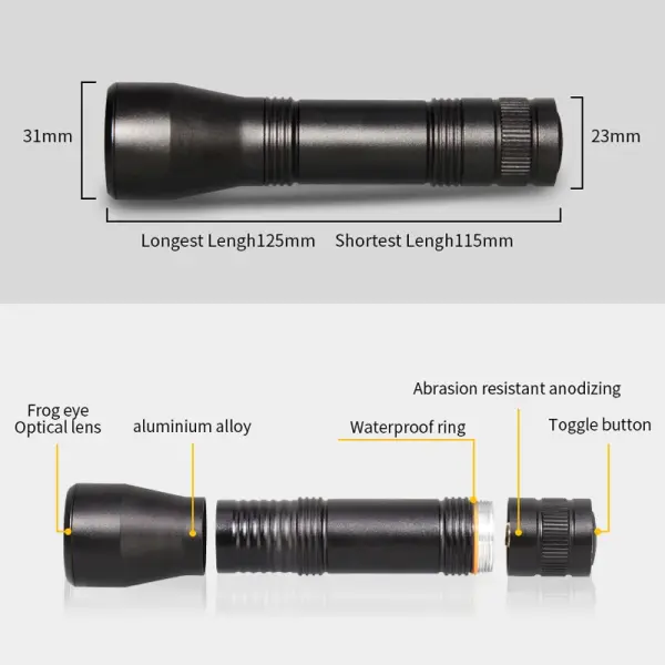 Baterijska lampa JWD multifunctional sa ultraljubicastim svetlom crna