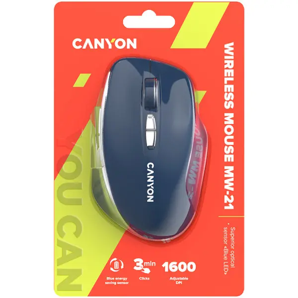 CANYON MW-21, 2.4 GHz  Wireless mouse ,with 7 buttons, DPI 80012001600, Battery: AAA*2pcs,Blue,72*117*41mm, 0.075kg ( CNS-CMSW21BL ) 