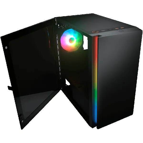 COUGAR | Purity RGB Black | PC Case | Mini Tower  TG Front Panel with ARGB strip  1 x ARGB Fan  3mm TG Left Panel ( CGR-5PC4B-RGB ) 