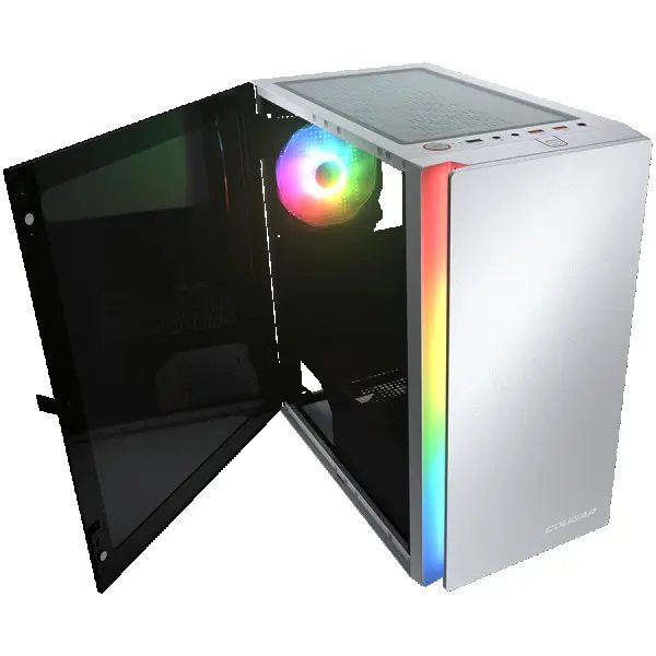 COUGAR | Purity RGB White | PC Case | Mini Tower  TG Front Panel with ARGB strip  1 x ARGB Fan  3mm TG Left Panel ( CGR-5PC4W-RGB ) 