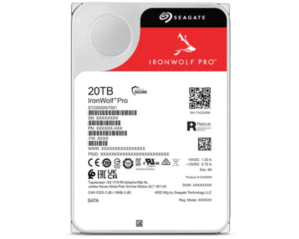 SEAGATE 20TB 3.5'' SATA III 256MB 7200rpm ST20000NT001 IronWolf Pro hard disk