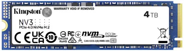 M.2 NVMe 4TB SSD, NV3, PCIe Gen 4x4, Read up to 6,000 MB/s, Write up to 5,000 MB/s, (single sided), 2280 ( SNV3S/4000G ) 
